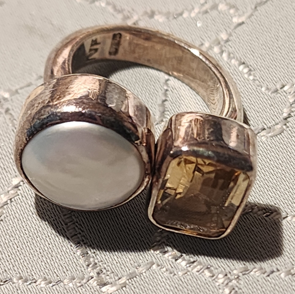 Sterling Solid Citrine And Pearl Ring - image 1